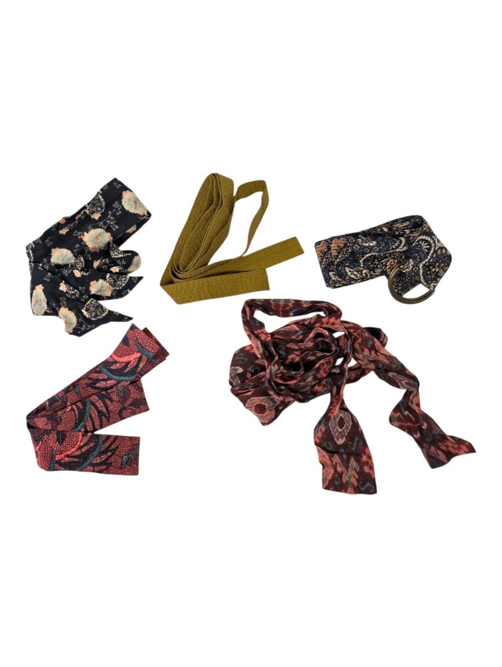 Lot of 5 Boho Fabric Cloth Tie Belts Floral Print Sash 55"-75" Long